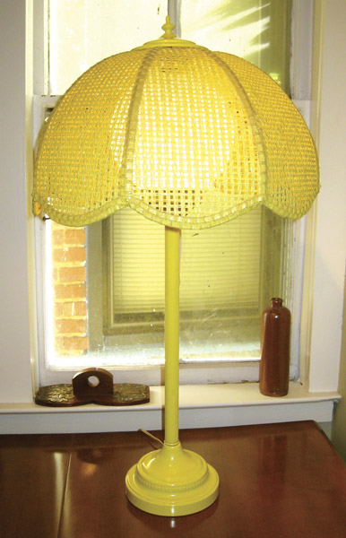 Yellow Tole Lamp with Original Wicker Shade