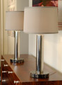 Pair of chrome and marble lamps