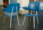 Pair of Shaw Walker armchairs with teal vinyl